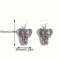 Vintage Turquoise Elephant Silver Plated Boho Drop Earrings