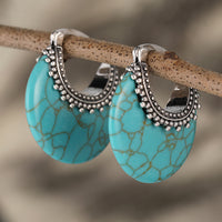 Turquoise Crescent Silver Plated Hoop Earrings
