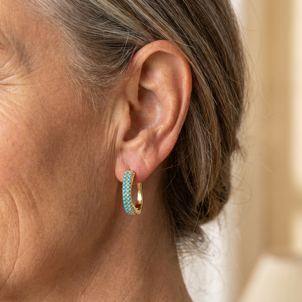 Turquoise Pavé Classic Gold Huggies