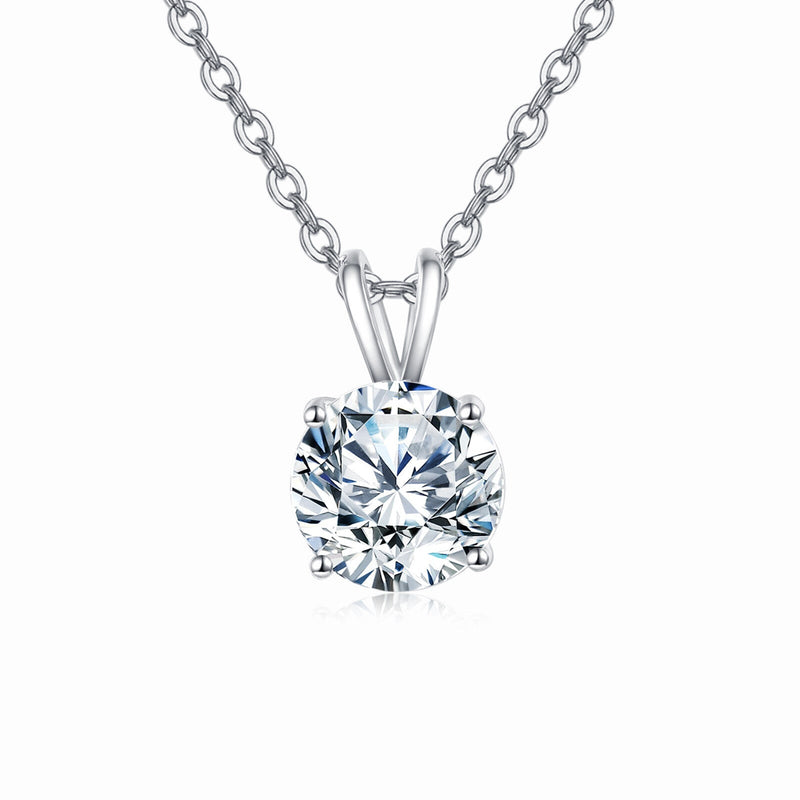 925 Sterling Silver Elegant Solitaire Moissanite Pendant Necklace In P