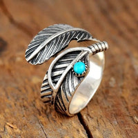 Boho Feather Turquoise Sterling Silver Ring