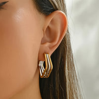 Casual Style Stainless Steel Two-Tone Square Hoop Earrings