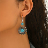 Bohemian Filigree Flower Shaped Turquoise Drop Earrings