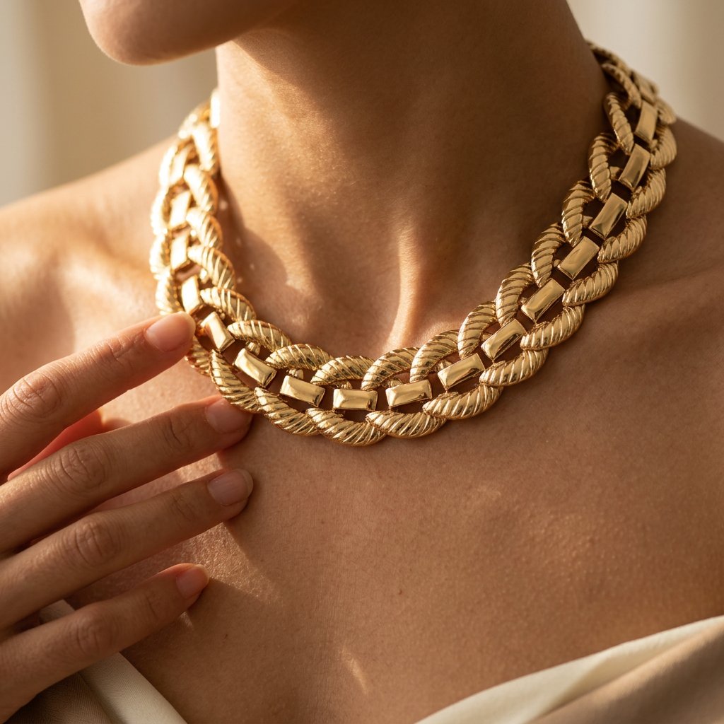 Chunky Gold Rope Texture Chain Link Necklace