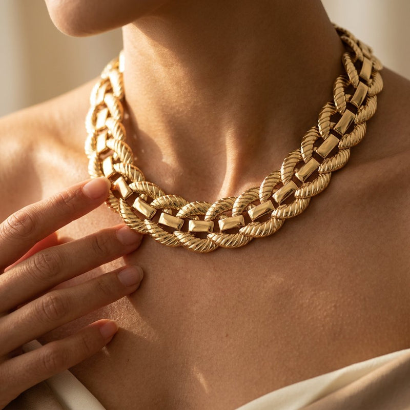 Chunky Gold Rope Texture Chain Link Necklace