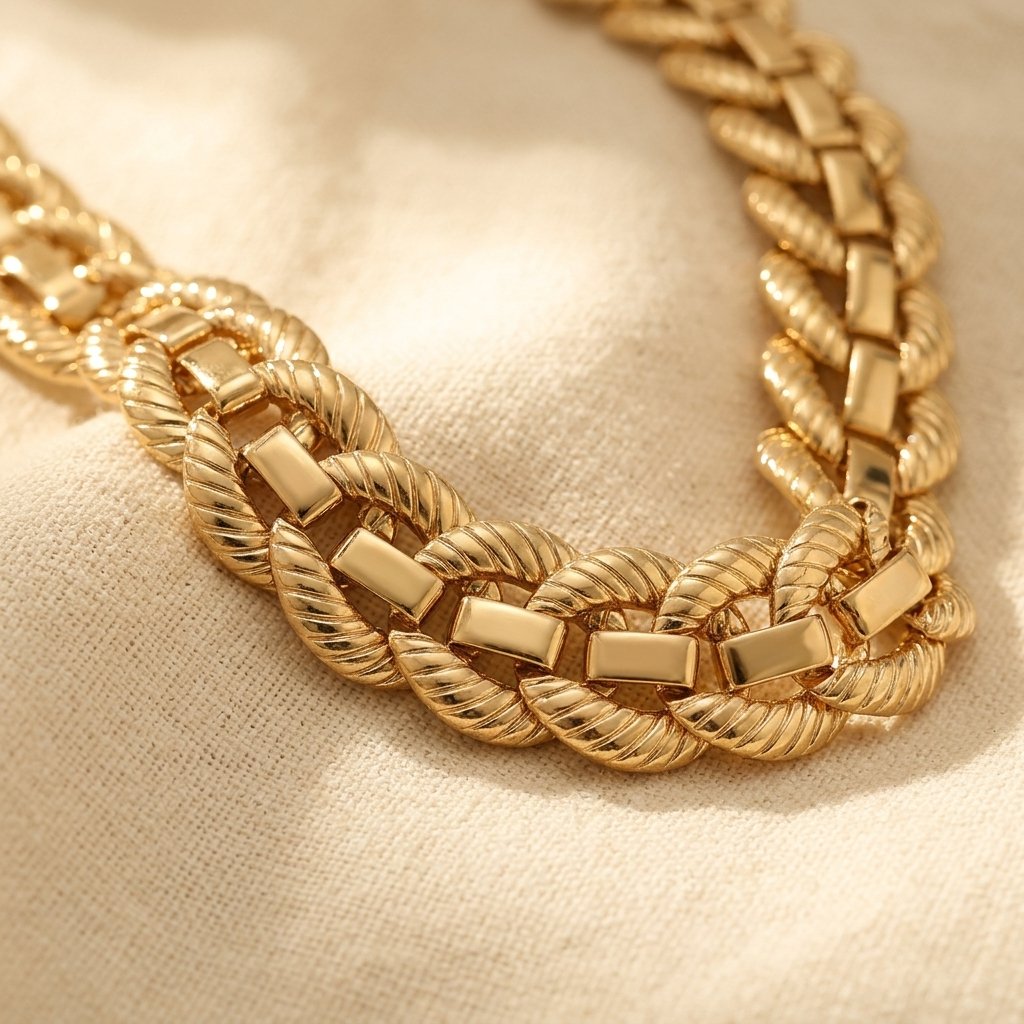 Chunky Gold Rope Texture Chain Link Necklace