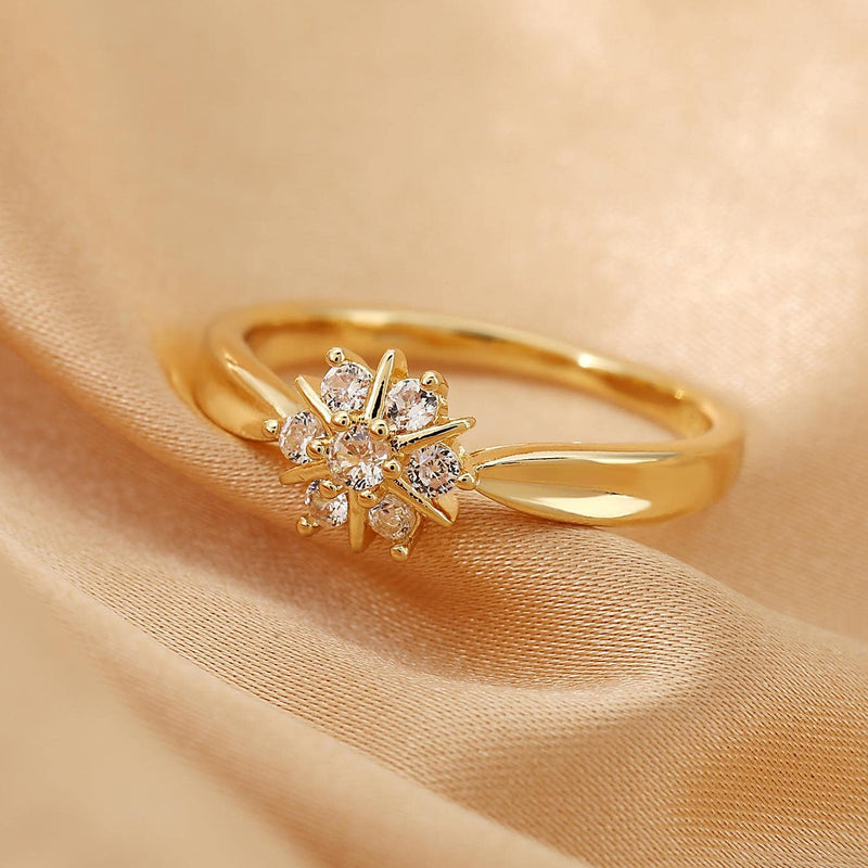 Classic Gold Plated Cubic Zirconia Flower Decor Ring