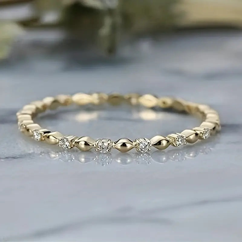 Classic Simple Zirconia Diamond Accent Gold Plated Ring