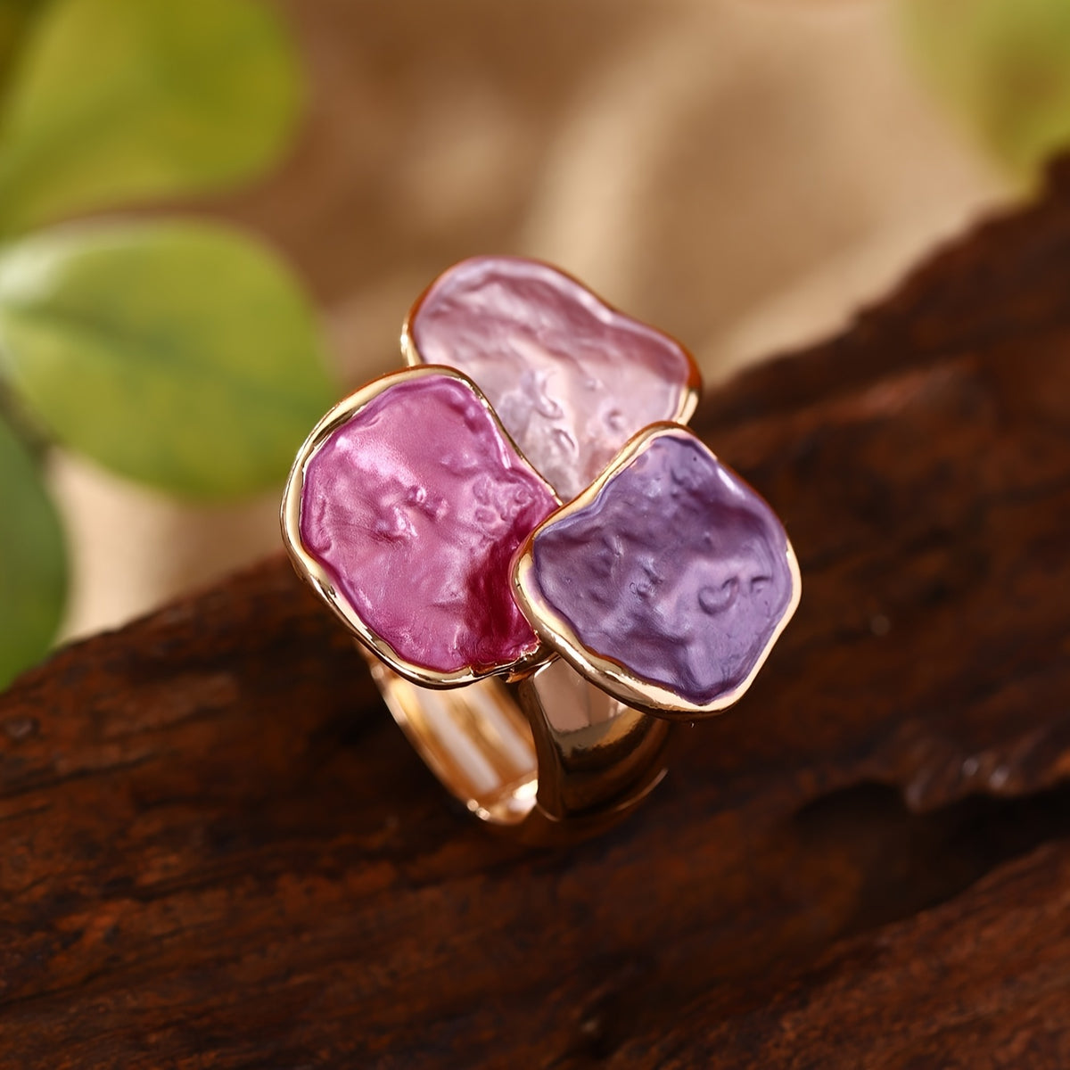 Bohemian Enamel Geometrical Irregular Square Ring