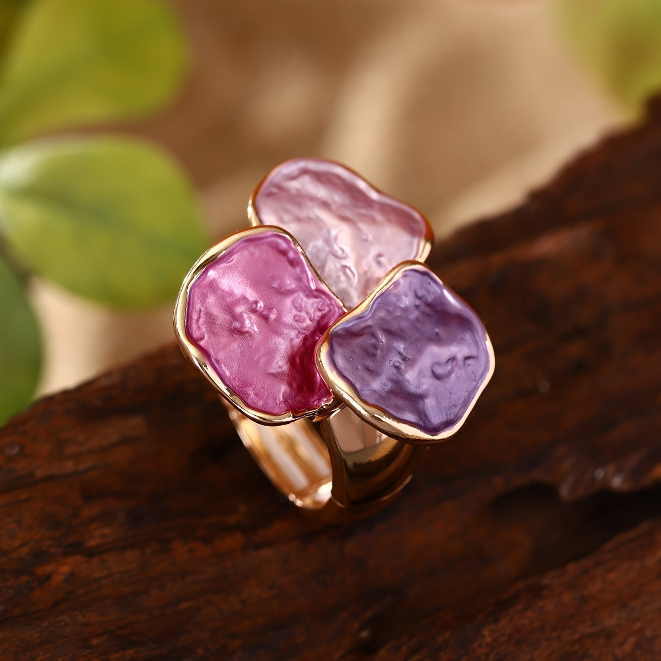 Bohemian Enamel Geometrical Irregular Square Ring