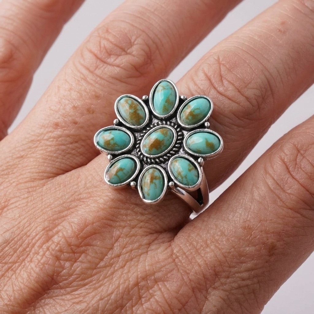 Vintage Striped Resin Flower Ring Alloy Everyday Party Wear