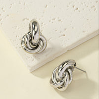 Elegant Silver Plated Geometric Interlocking Hoop Earrings