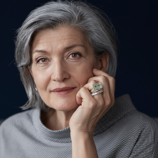 Vintage Silver Turquoise Glass Stackable Ring Set