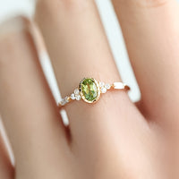 Vintage Oval Green Zirconia & Diamond Accent Gold Plated Ring