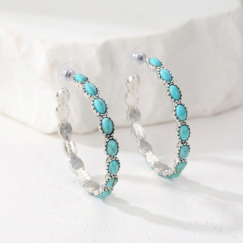 Vintage Oval Silver Hoop Earrings