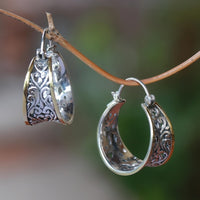 Vintage Two-Tone Hand Carved Bohemian Hoop Earrings