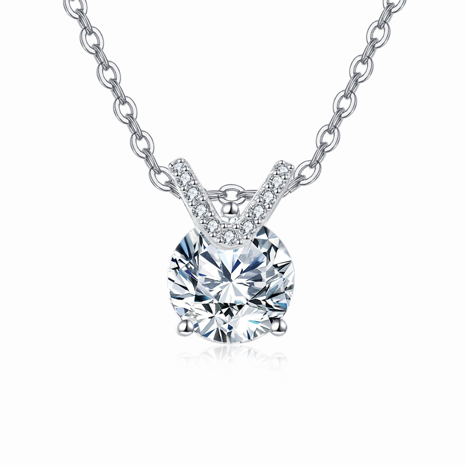 925 Sterling Silver Elegant Solitaire Moissanite Necklace With Silver
