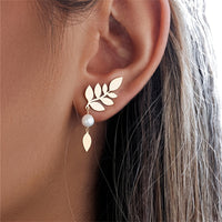 Vintage Elegant Gold Leaf & Pearl Drop Earrings