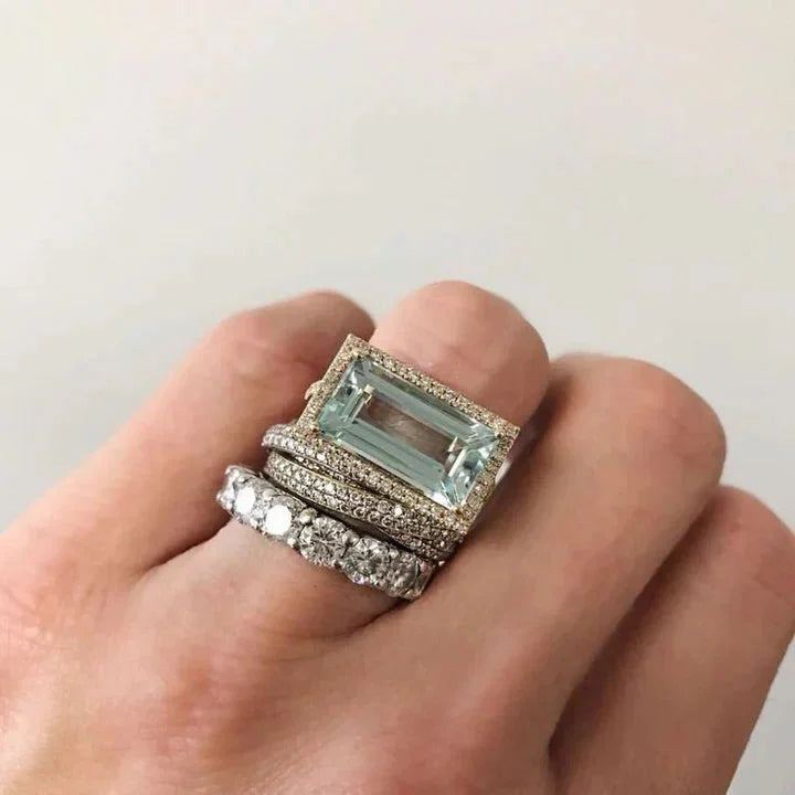 Vintage Silver Turquoise Glass Stackable Ring Set
