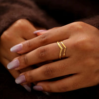 Double-Layer Gold V-Shaped Adjustable Statement Ring
