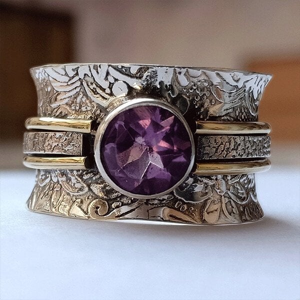 Bohemian Amethyst Crystal Meditation Band Ring