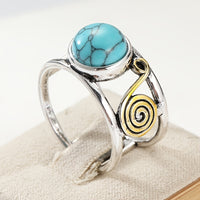Bohemian Two Tone Plated Round Turquoise Stone Ring