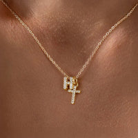 Dainty Diamond Initial & Cross Pendant Necklace