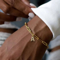 Dainty Paperclip Letter Initial Bracelet