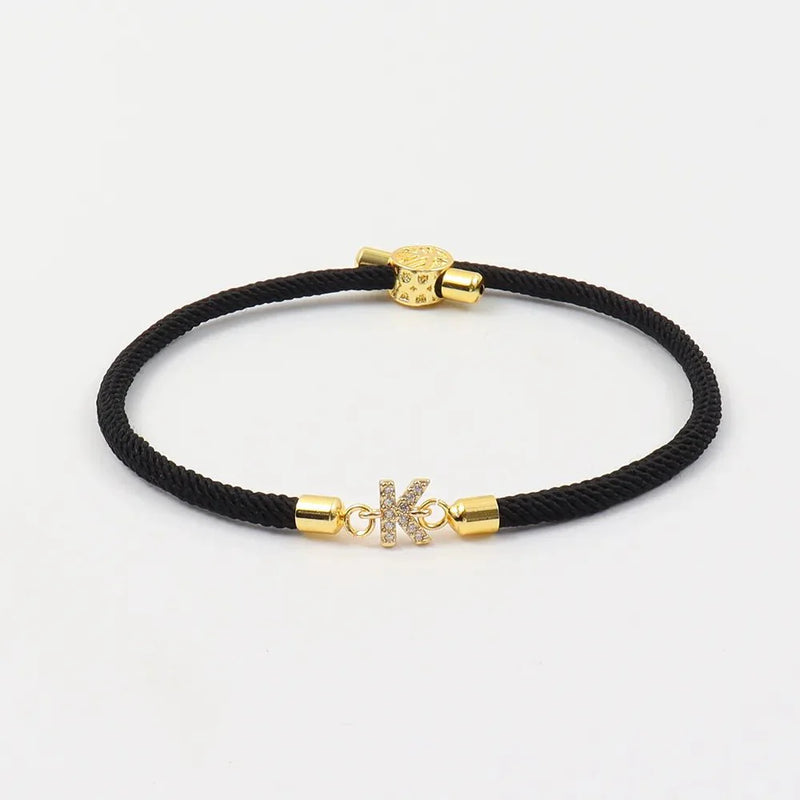 Dainty Personalized Initial Cord Bracelet with Pavé Diamond Charm
