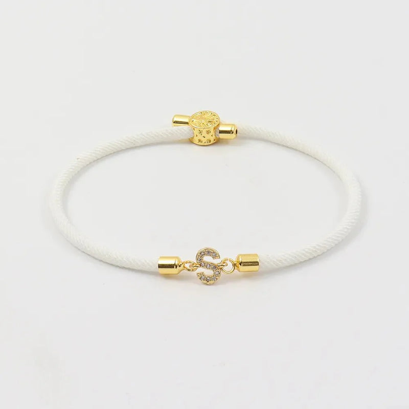 Dainty Personalized Initial Cord Bracelet with Pavé Diamond Charm