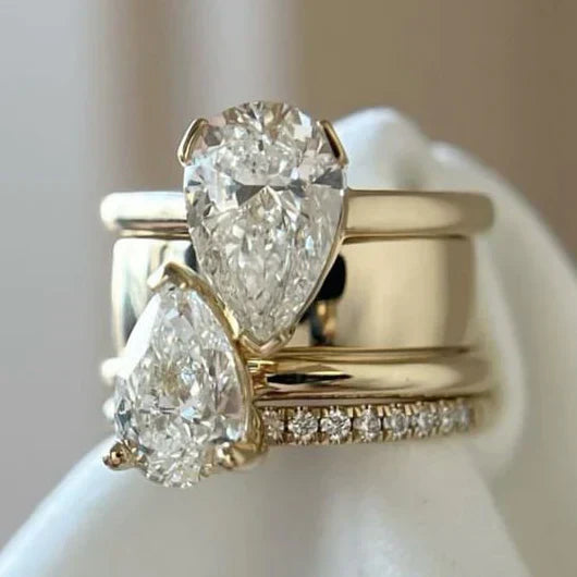 Vintage Inspired Double Zirconia Drop Ring