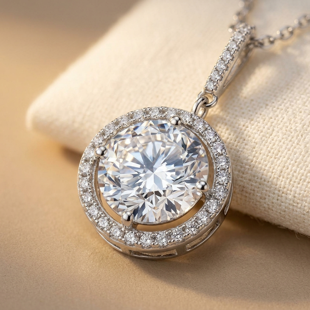 925 Sterling Silver Elegant Solitaire Moissanite Necklace In Plated wi