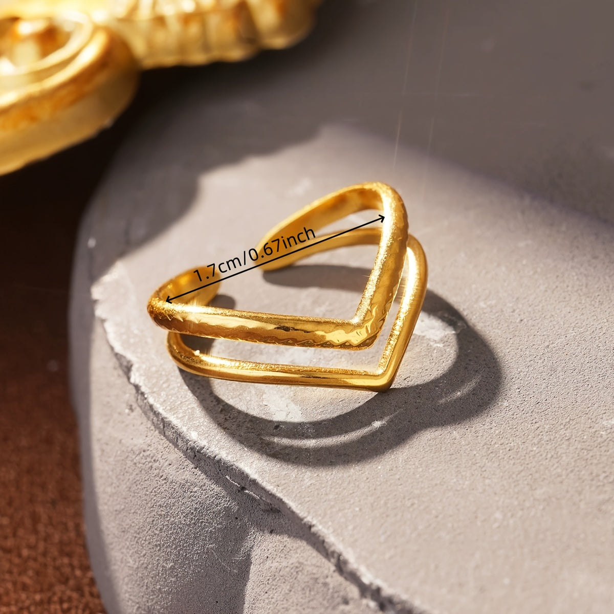 Double-Layer Gold V-Shaped Adjustable Statement Ring