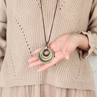 Vintage Style Layered Zinc Alloy Disc Long Pendant Necklace