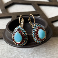 Vintage Teardrop Turquoise Halo Drop Earrings