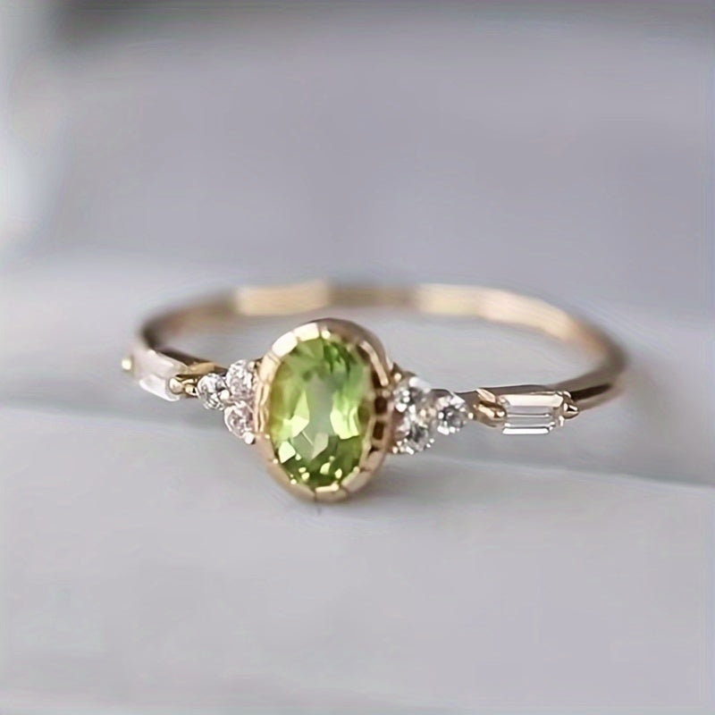 Nl/1 Stuks Dames Verlovingsring Vintage Pave Ovale Snit Geel Groene Synthetische Edelsteen Ring Dames Verloving Bruiloft Feest Banket Sieraden Toevoegingen Mode Bijpassend