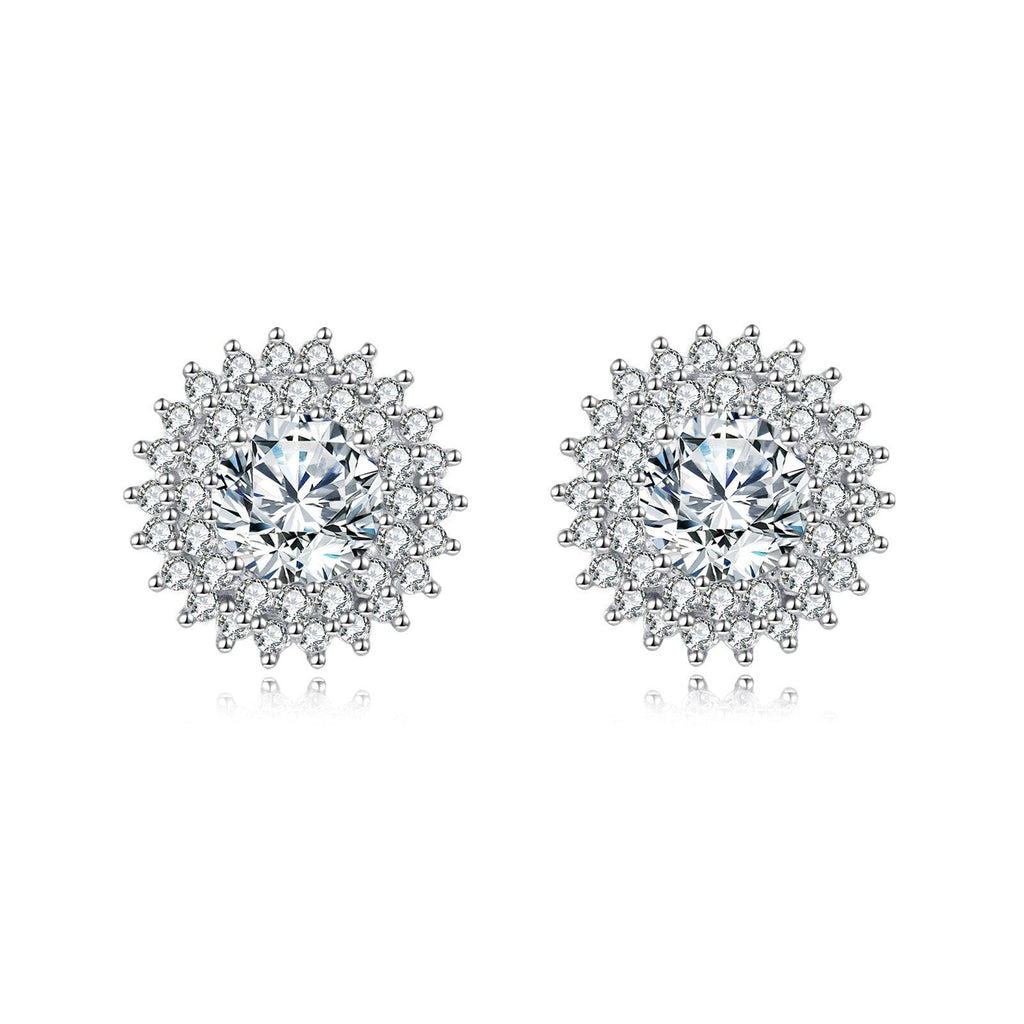 925 Sterling Silver Elegant Silver Floral Stud Earrings With Central M
