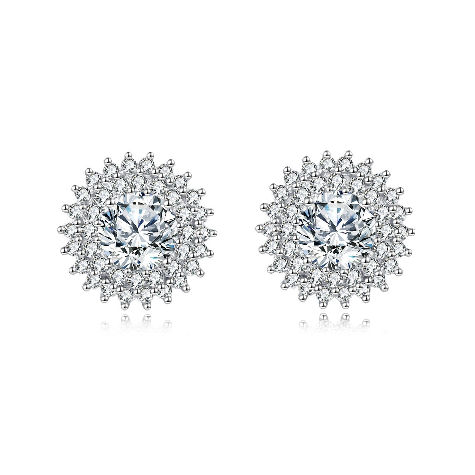 925 Sterling Silver Elegant Silver Floral Stud Earrings With Central M