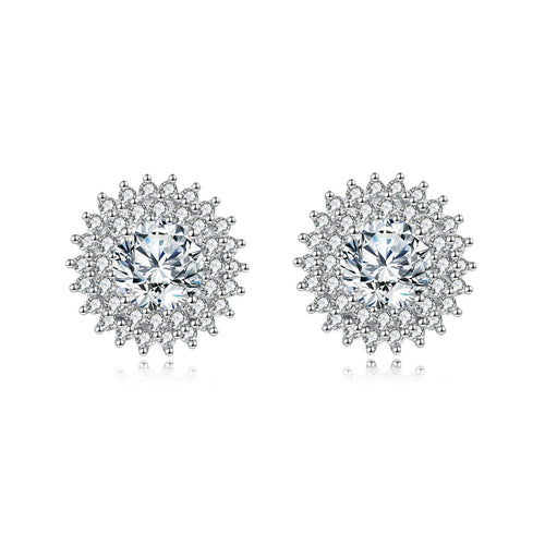 925 Sterling Silver Elegant Silver Floral Stud Earrings With Central M