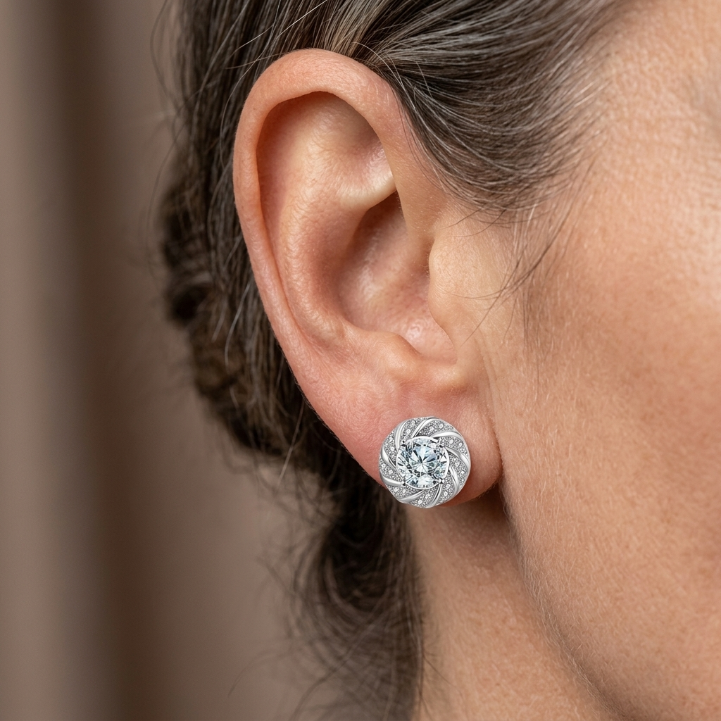 925 Sterling Silver Elegant Floral Moissanite Stud Earrings: Luxury Je