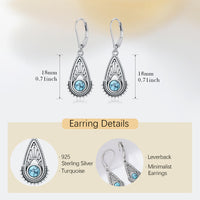 Bohemian Silver Plated Filigree Teardrop Turquoise Dangle Earrings