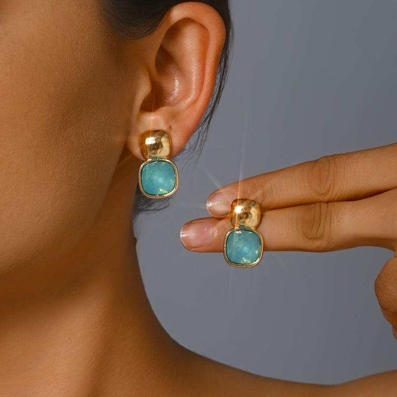 Vintage Gold-Tone Geometric Square Earrings