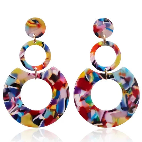 Vintage Inspired Colorful Resin Teardrop Statement Earrings