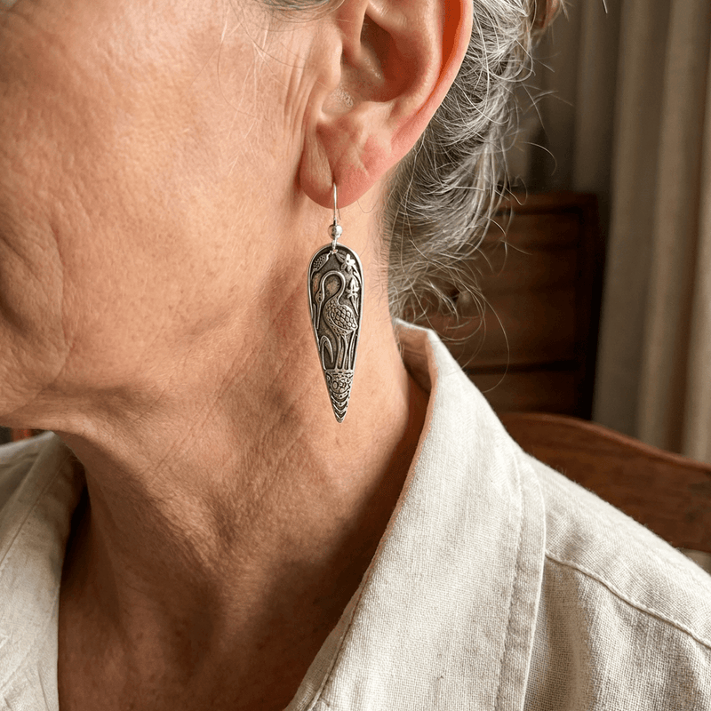 Elegant Bird Themed Heron Drop Earrings