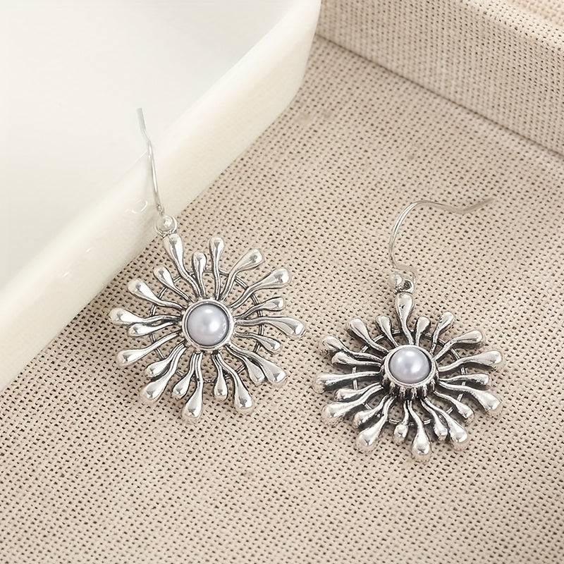 Elegant Bohemian Sunburst Pearl Drop Earrings
