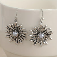 Elegant Bohemian Sunburst Pearl Drop Earrings
