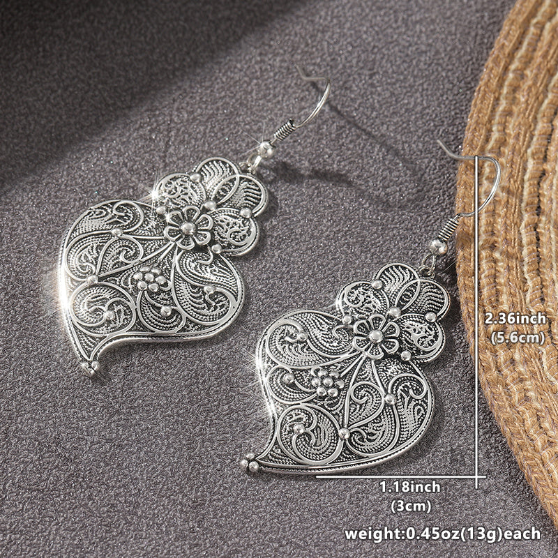Elegant Filigree Heart Design Charming Maxi Hook Earrings