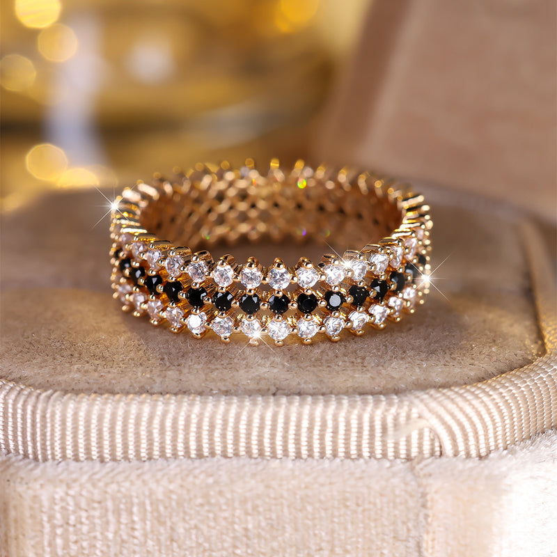 Elegant Full Circle Three Rows Zirconium Gold Plated Ring