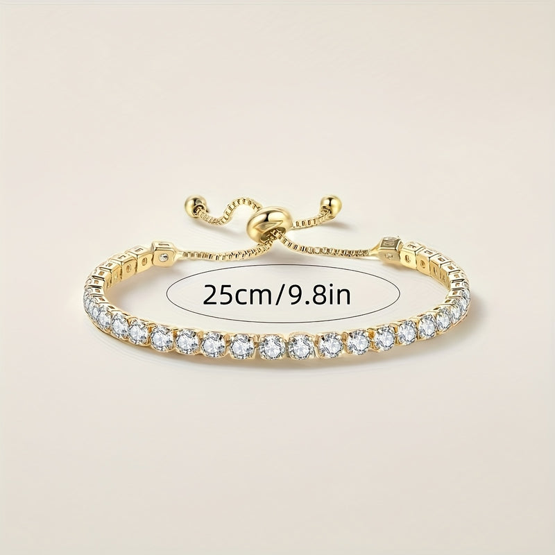 Elegant Gold Plated Zirconia Diamond Adjustable Tennis Bracelet
