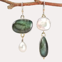 Elegant Labradorite Pearl Statement Drop Earrings